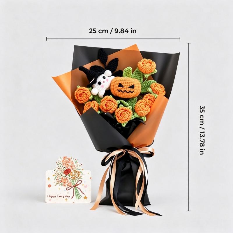Handmade Crochet Halloween Flower Bouquet