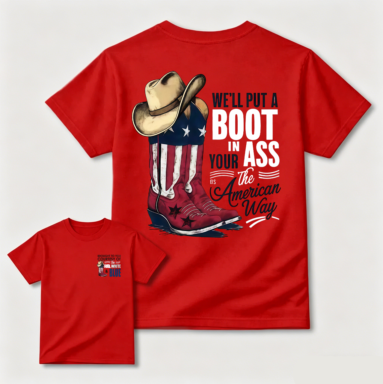 American Cowboy Boots Patriotic Graphic T-Shirt