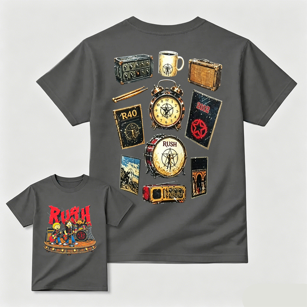 Rush Band Retro Music Instrument Print T-Shirt