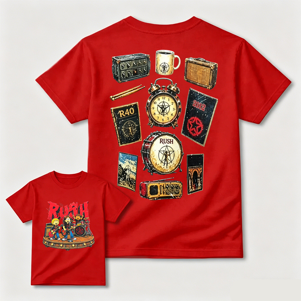 Rush Band Retro Music Instrument Print T-Shirt