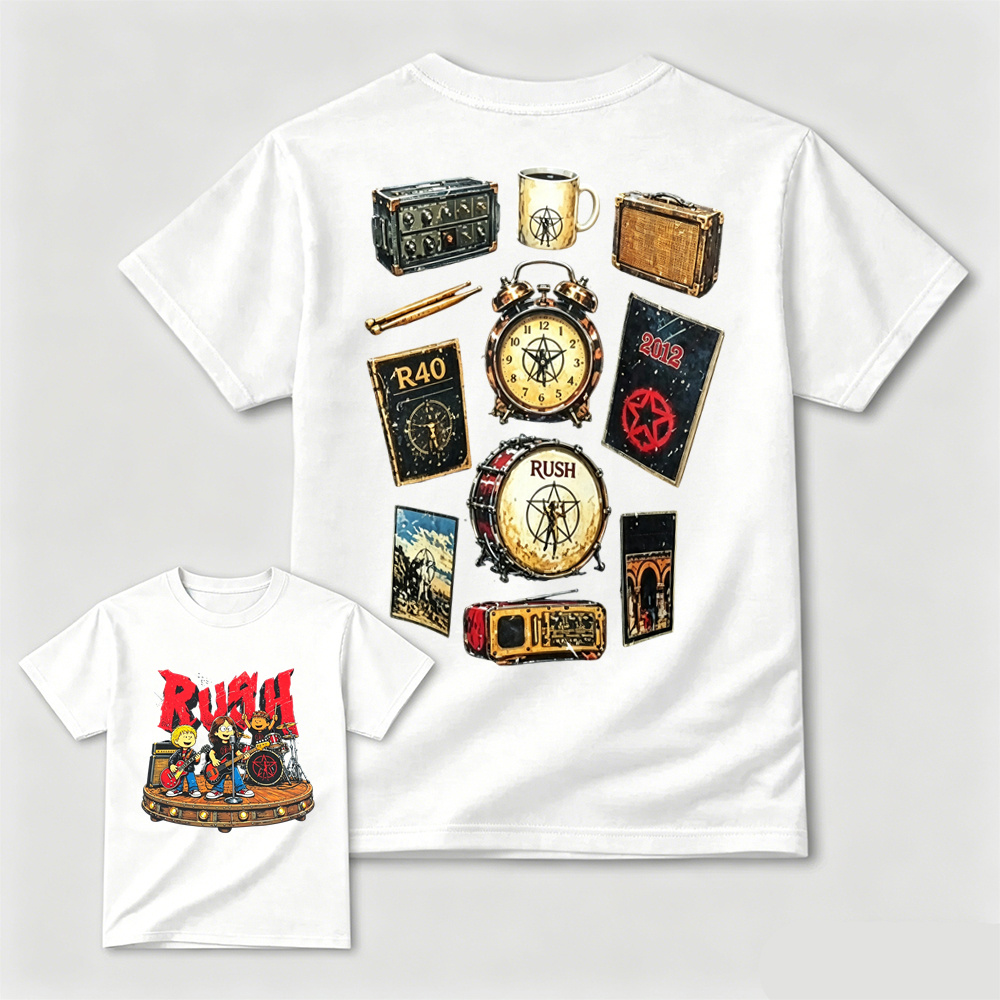 Rush Band Retro Music Instrument Print T-Shirt