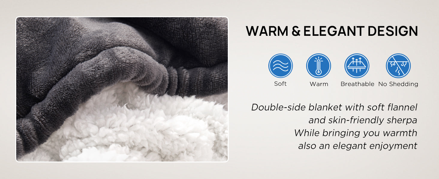 Soft flannel and sherpa textures of the heated wearable blanket