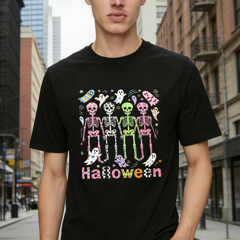 Colorful Skeletons Ghosts And Bats Halloween Party Unisex Classic T-shirt