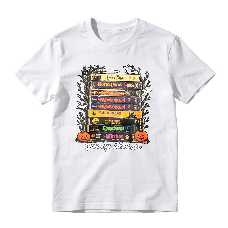 Spooky Season Halloween Movie Books Stack Unisex Classic T-shirt