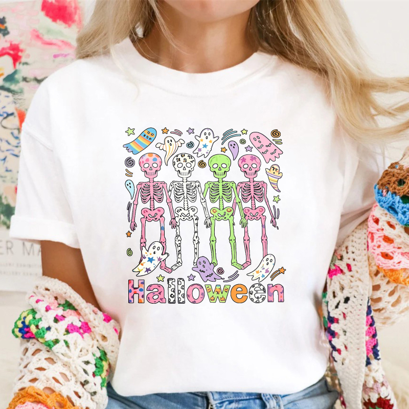 Colorful Skeletons Ghosts And Bats Halloween Party Unisex Classic T-shirt