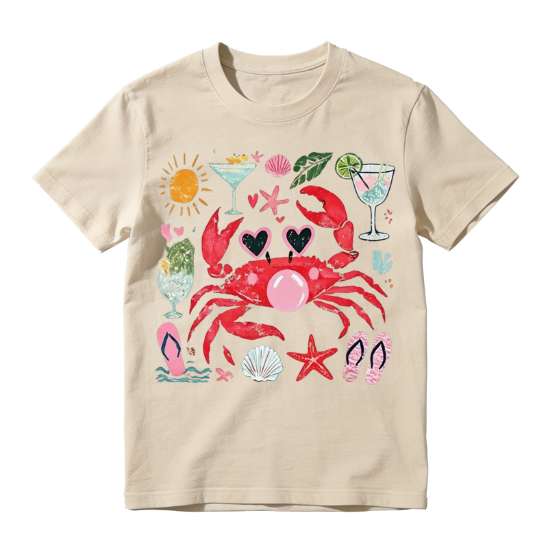 Cute Summer Crab Beach Graphic T-Shirt