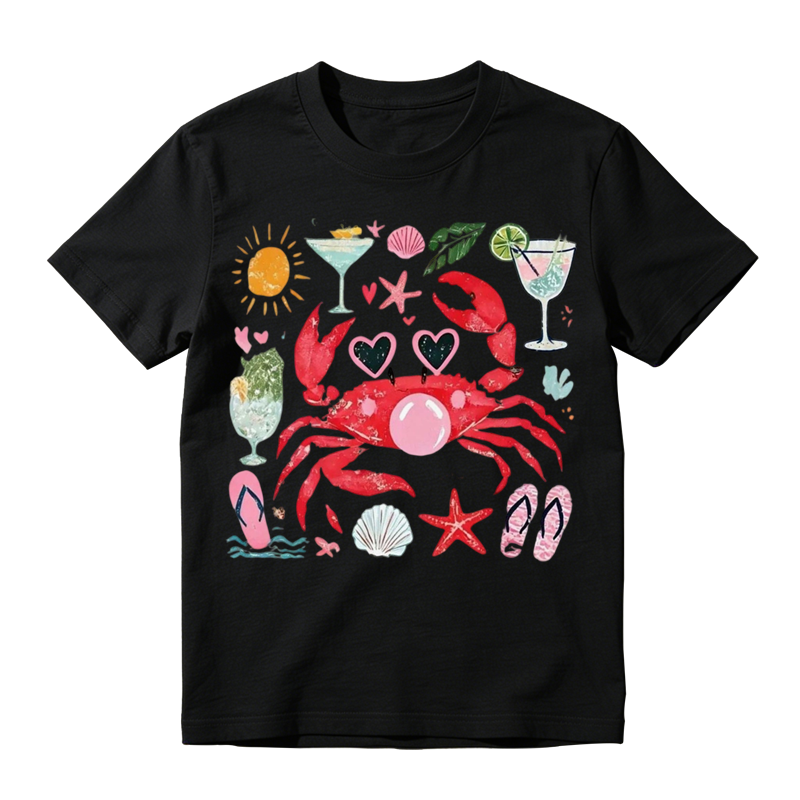 Cute Summer Crab Beach Graphic T-Shirt