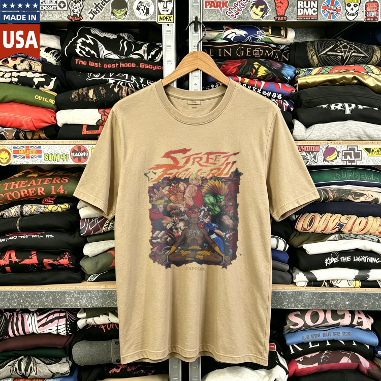 CozTee Vintage Street Fighter II Characters Battle Scene Graphic T-Shirt