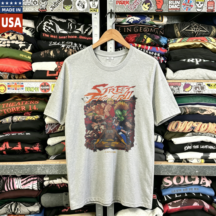 CozTee Vintage Street Fighter II Characters Battle Scene Graphic T-Shirt