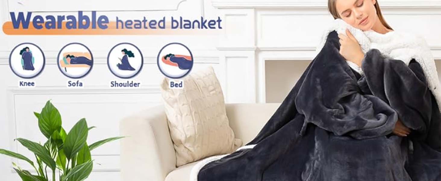 Wearable heated blanket for cozy relaxation at home