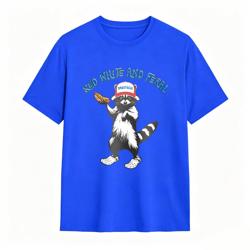 USA Red White Feral Racoon Vintage Hot Dog Party America Patriotic Racoon Tshirt