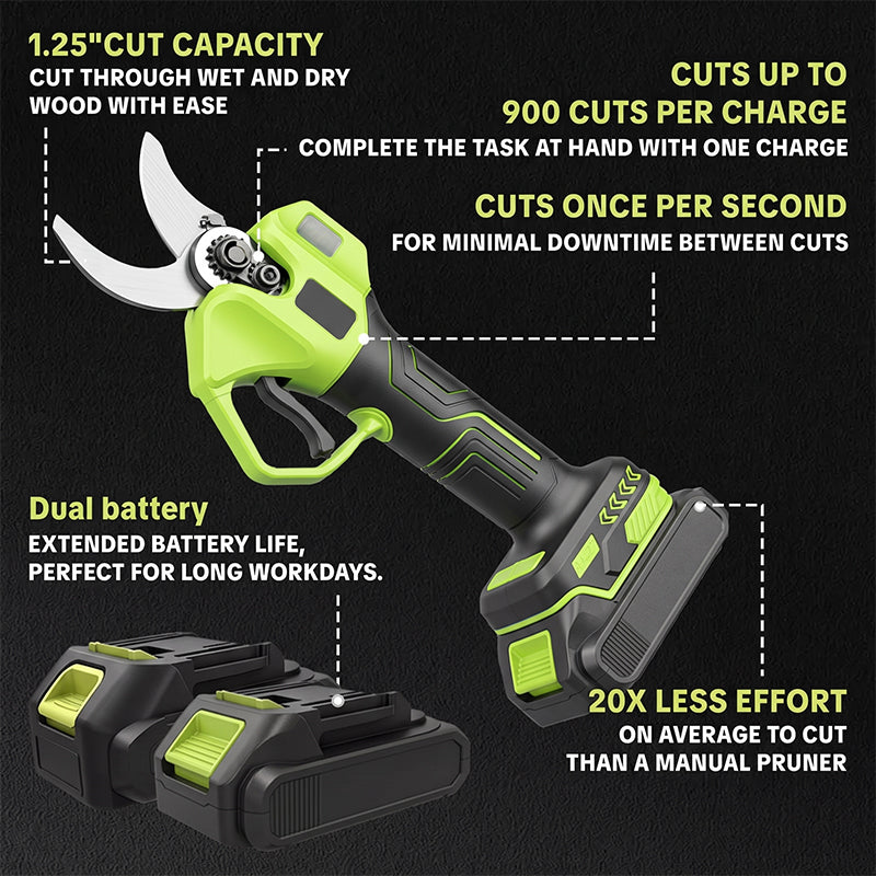 Cordless electric pruning shears with rechargeable battery and cutting blade