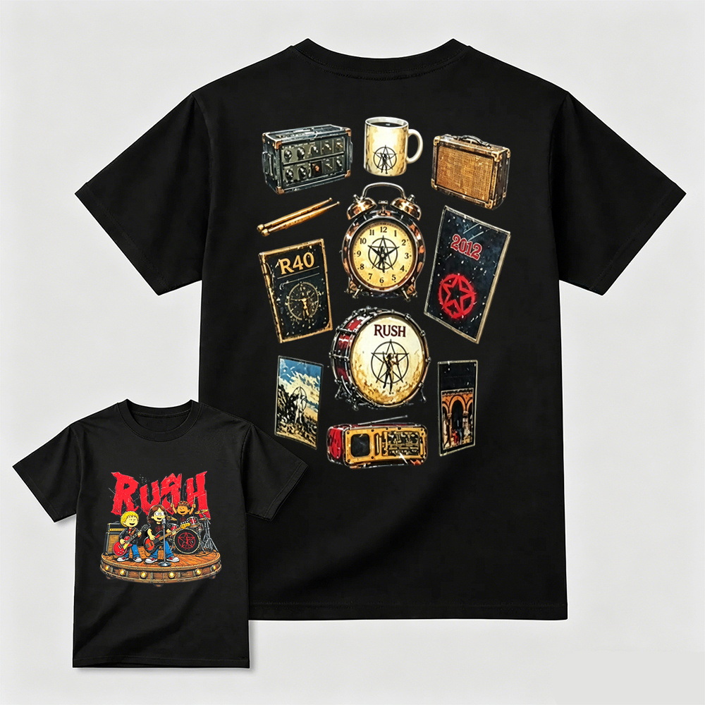Rush Band Retro Music Instrument Print T-Shirt