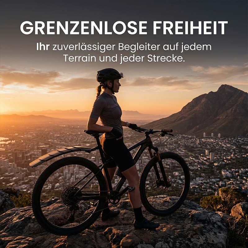 Cyclist using telescopic bicycle fenders on an outdoor ride