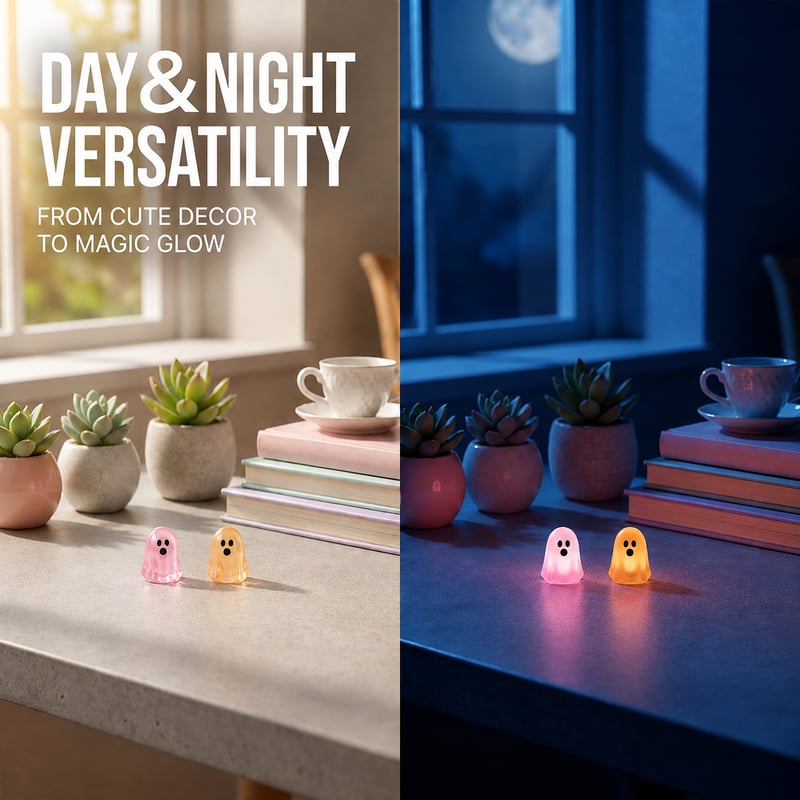 Glow ghost figurines during day and night