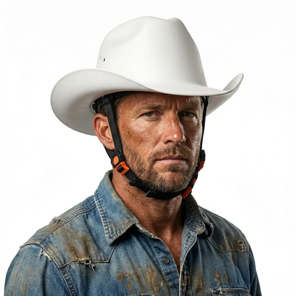 Cowboy hard hat with secure chin strap
