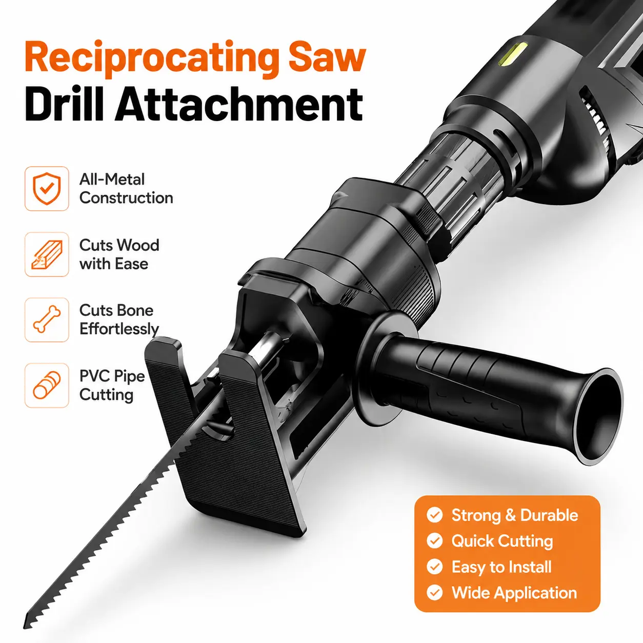 Reciprocating saw drill attachment