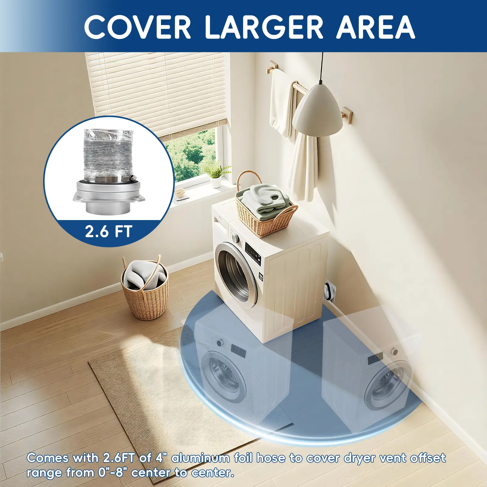 2.6 foot flexible aluminum dryer vent hose coverage