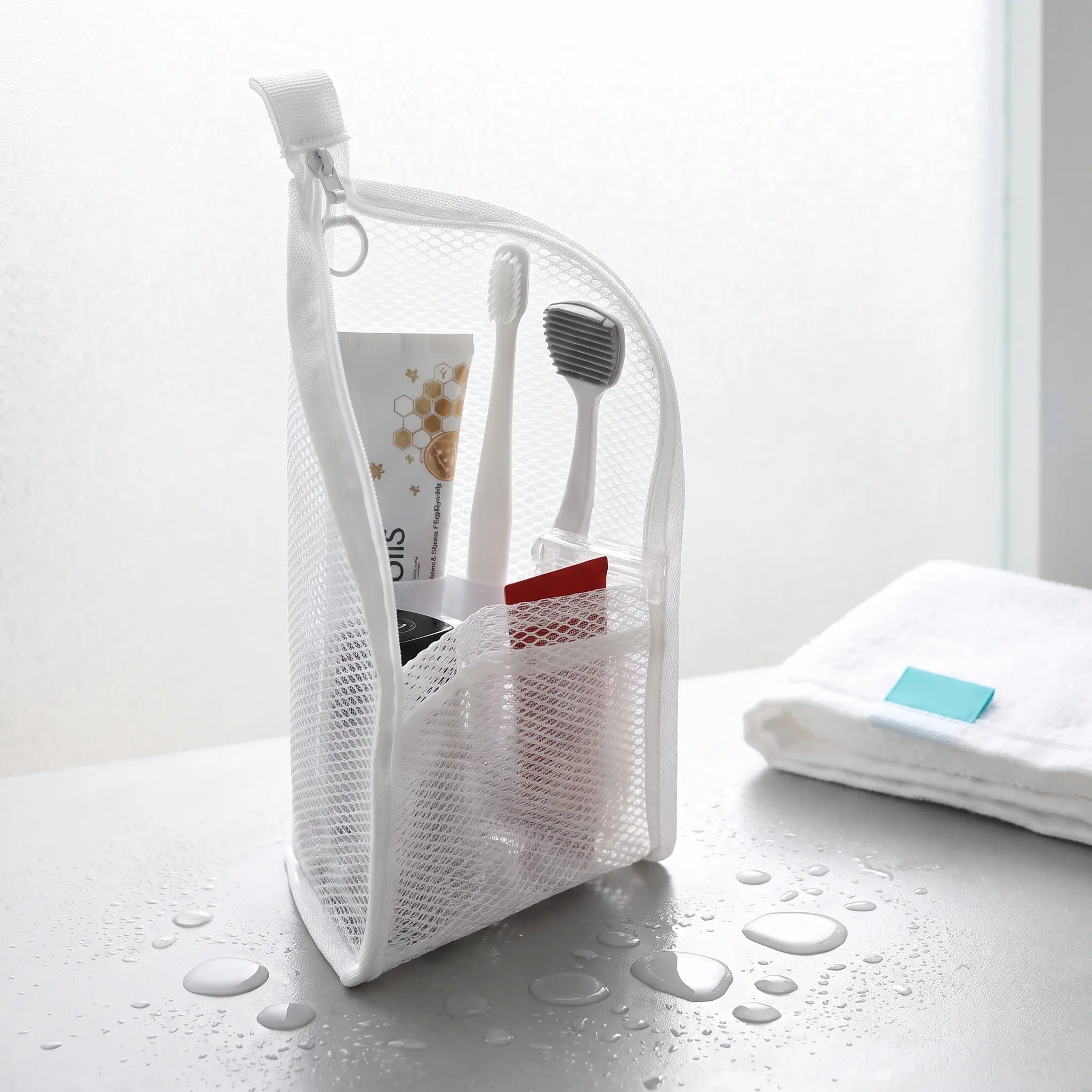 Mesh zipper toiletry storage pouch