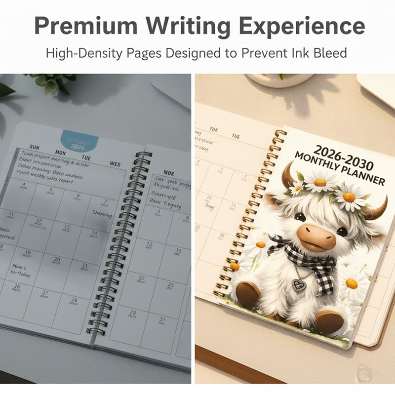 Monthly planner pages with spacious writing blocks