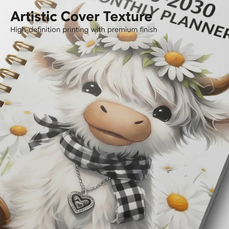 High definition artistic planner cover with Highland cow design
