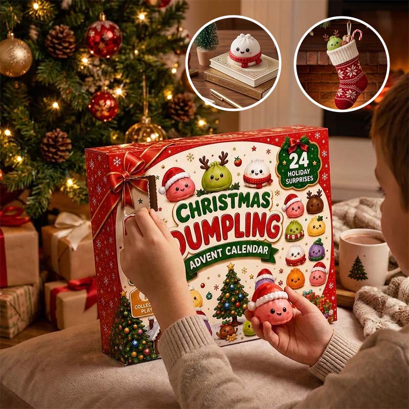 Child opening Christmas dumpling squishy advent calendar