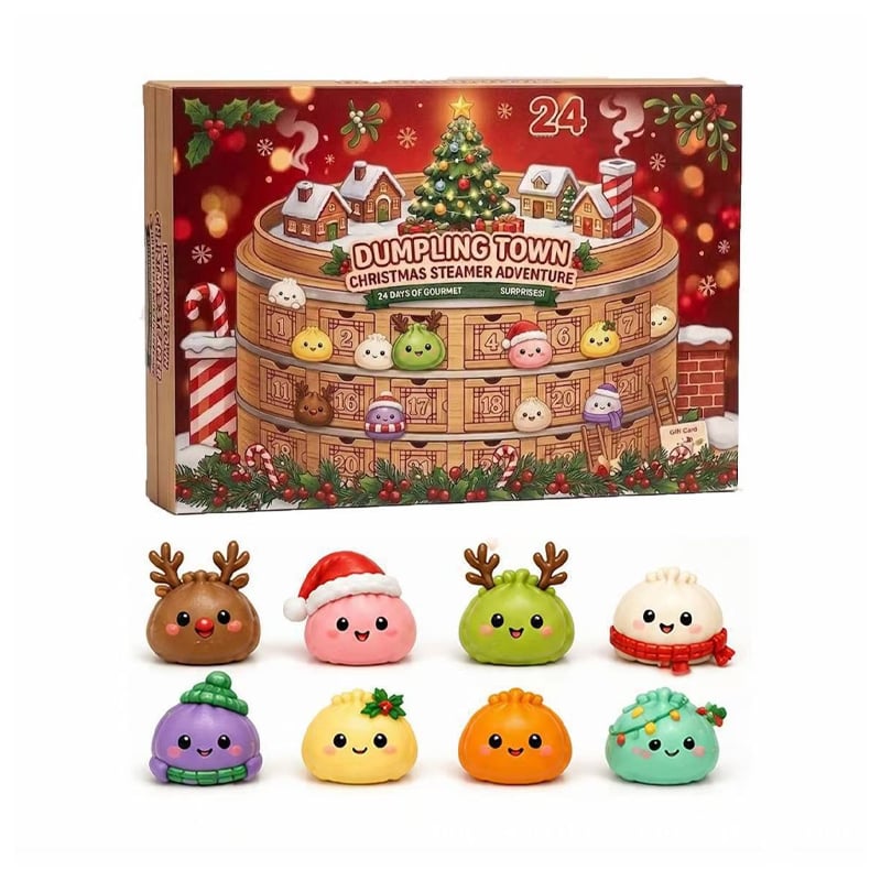 Christmas dumpling town advent calendar with festive squishy toys