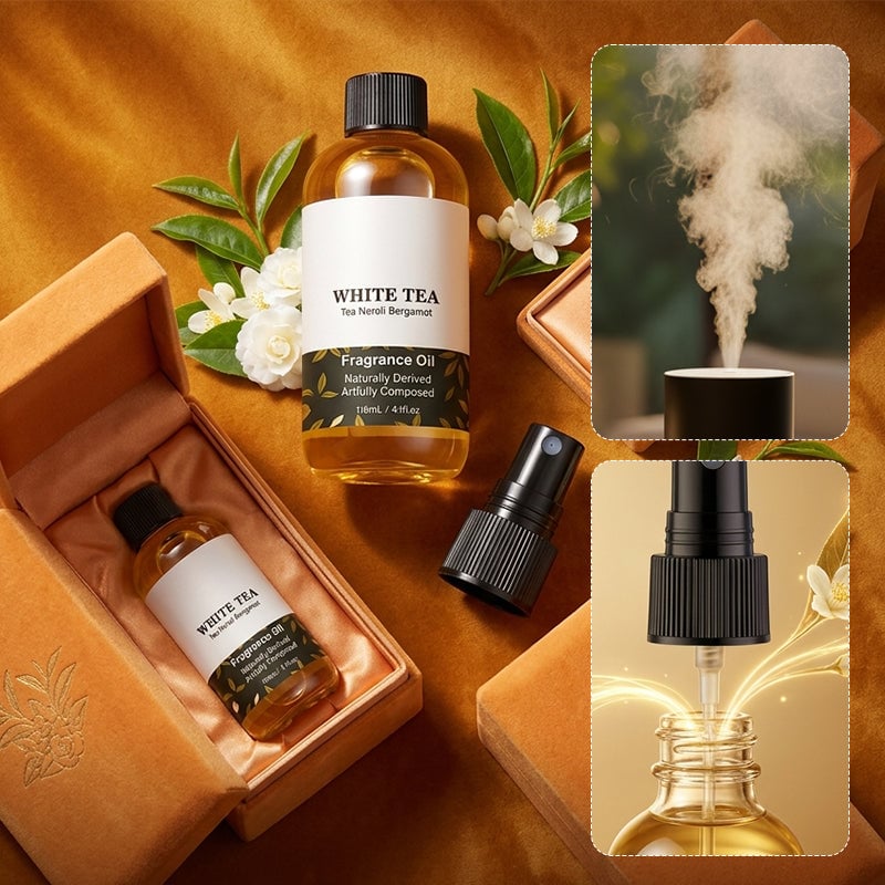 White Tea fragrance oil refill bottle with diffuser accessories