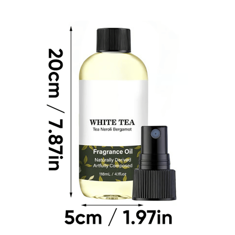 White Tea fragrance oil refill bottle dimensions 20 cm by 5 cm