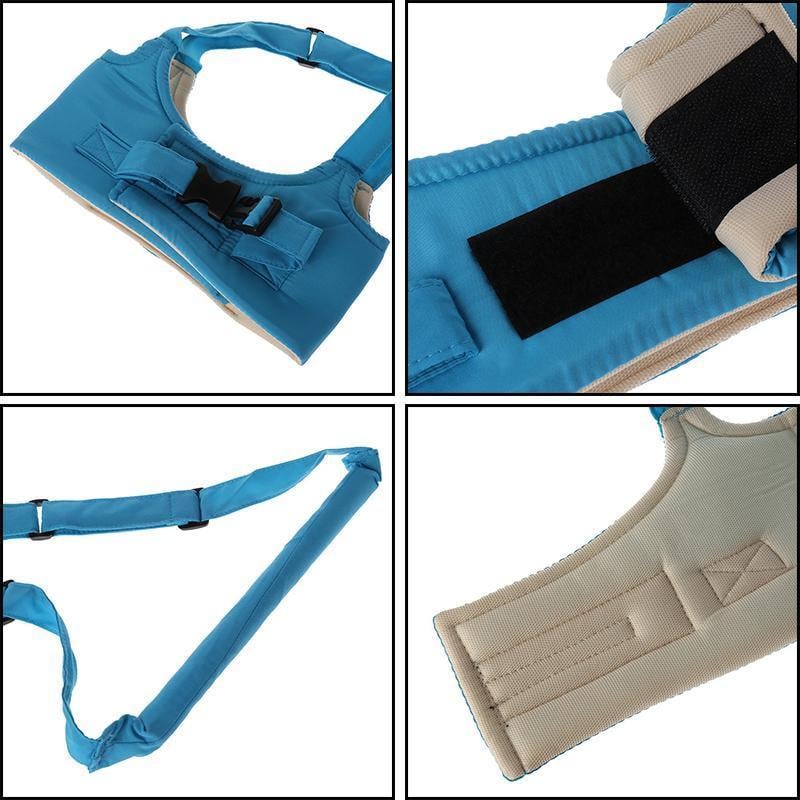 Close up of baby walking assistant padded chest area and adjustable buckles