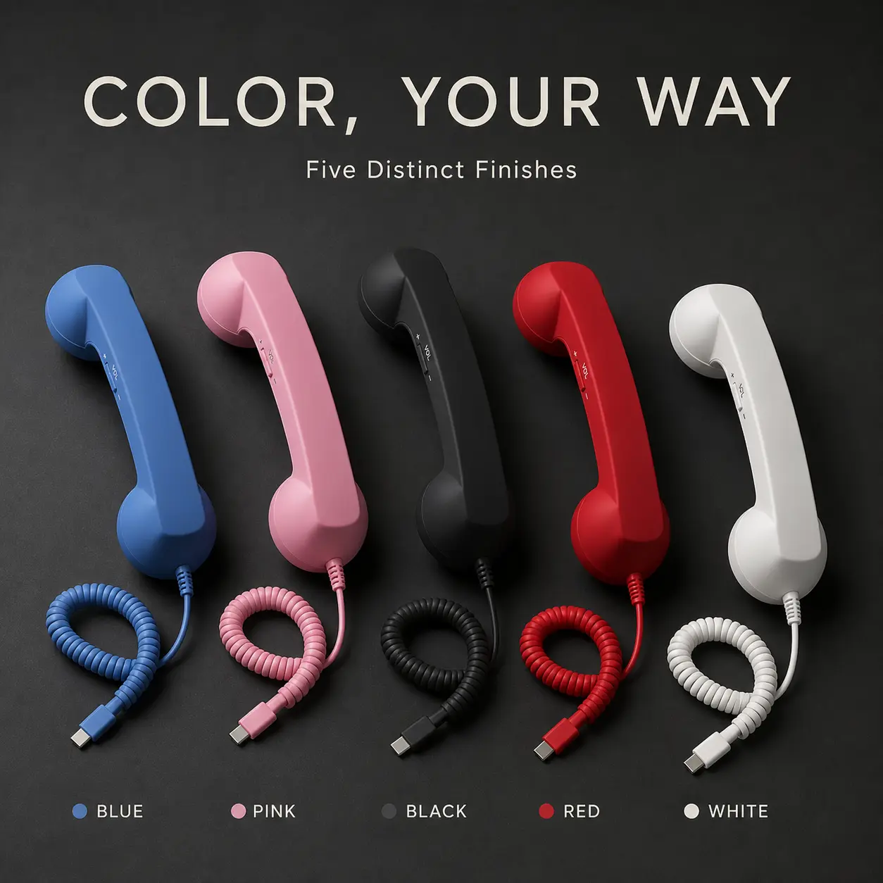 Five color options for retro phone handset