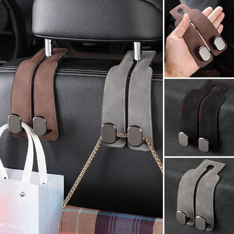 Brown gray and black suede leather car seat hook options