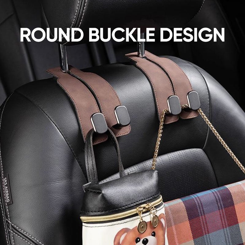 Round buckle style metal hook design installed on car headrest