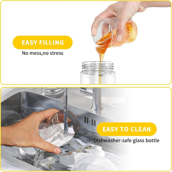  Glass Honey Syrup Dispenser Jar