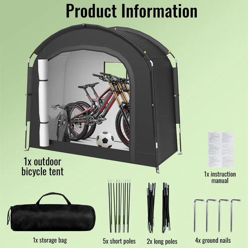 Portable outdoor bicycle storage shelter package and accessories