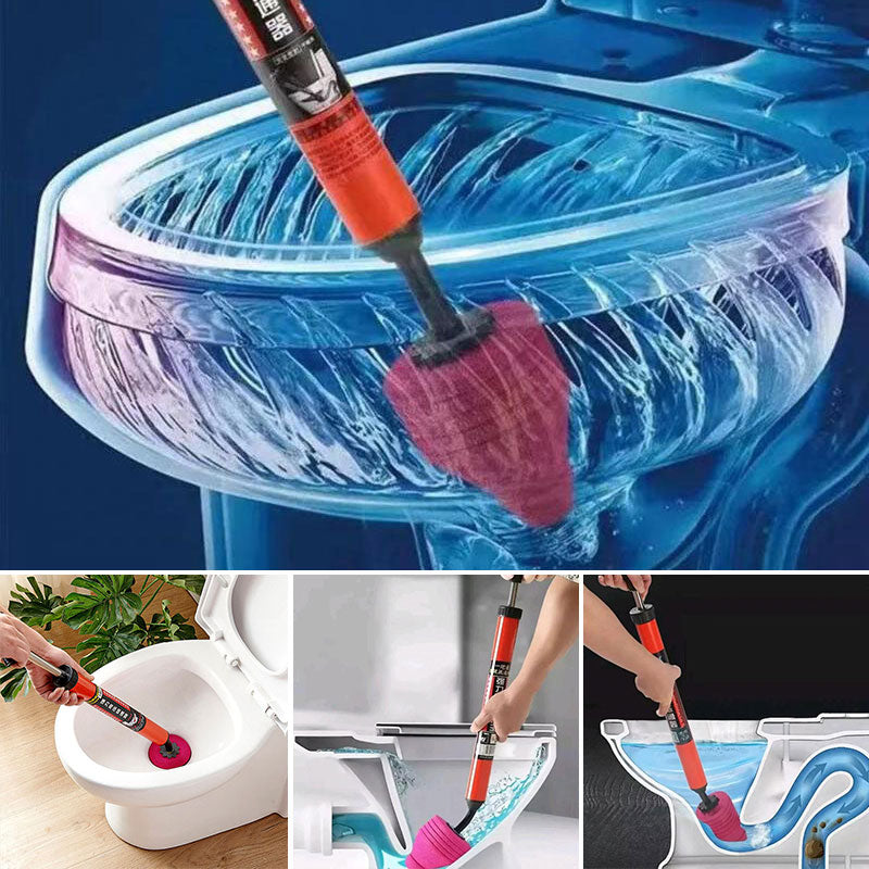 High pressure toilet plunger being used to help clear a blockage