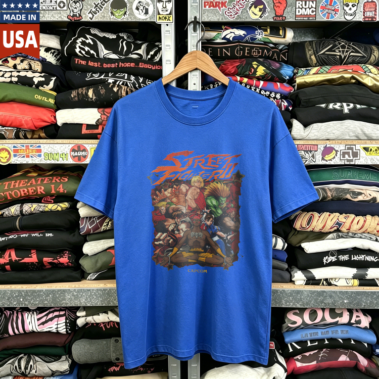 CozTee Vintage Street Fighter II Characters Battle Scene Graphic T-Shirt
