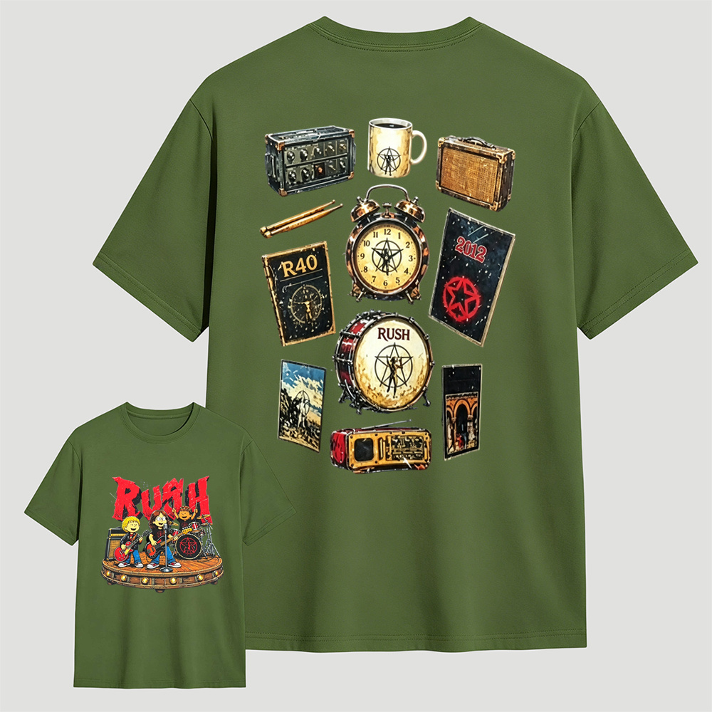 Rush Band Retro Music Instrument Print T-Shirt