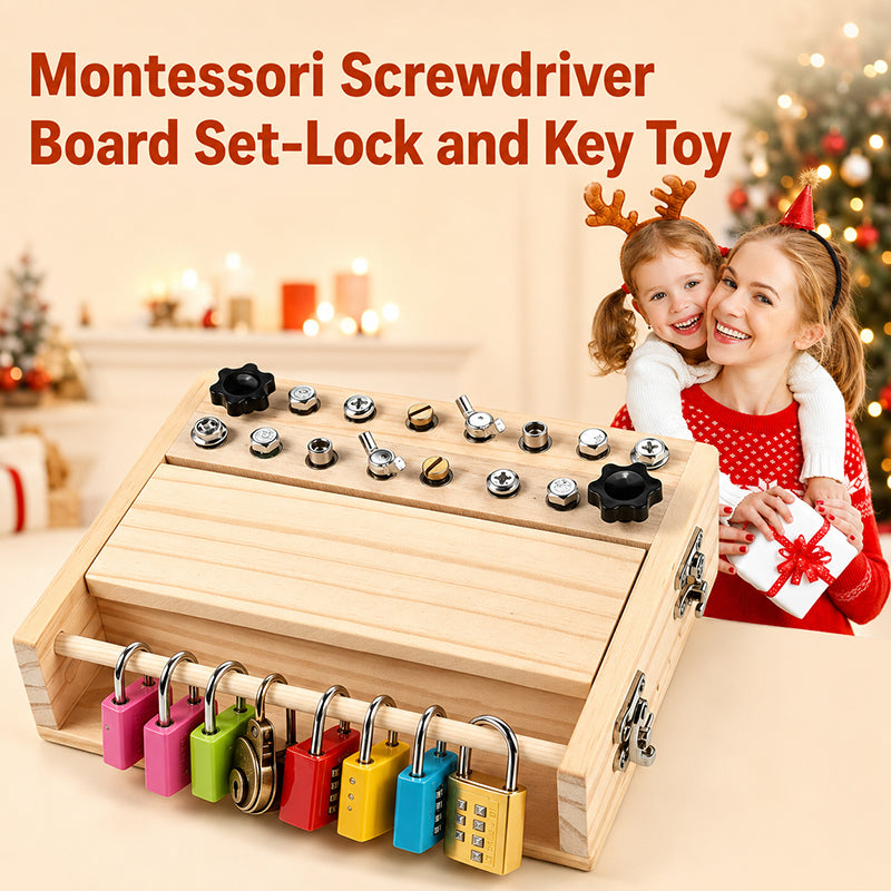 Montessori screwdriver lock and key wooden activity board