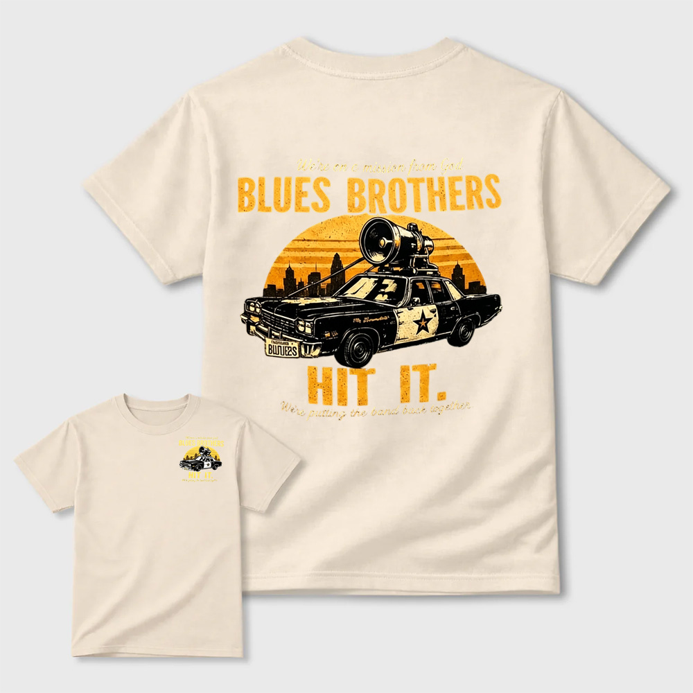 The Blues Brothers "Hit It" Vintage Movie Car Graphic T-Shirt