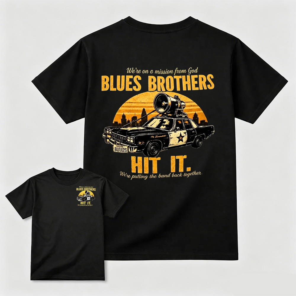 The Blues Brothers "Hit It" Vintage Movie Car Graphic T-Shirt