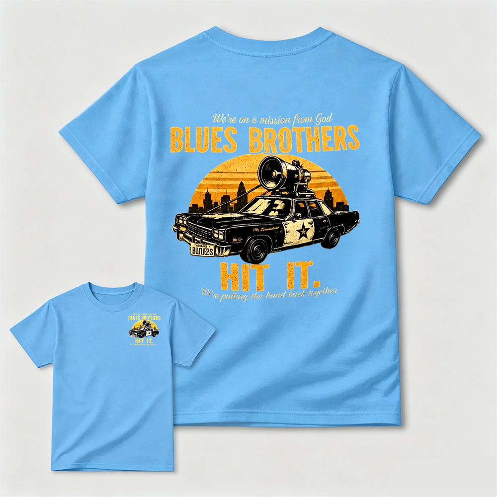 The Blues Brothers "Hit It" Vintage Movie Car Graphic T-Shirt