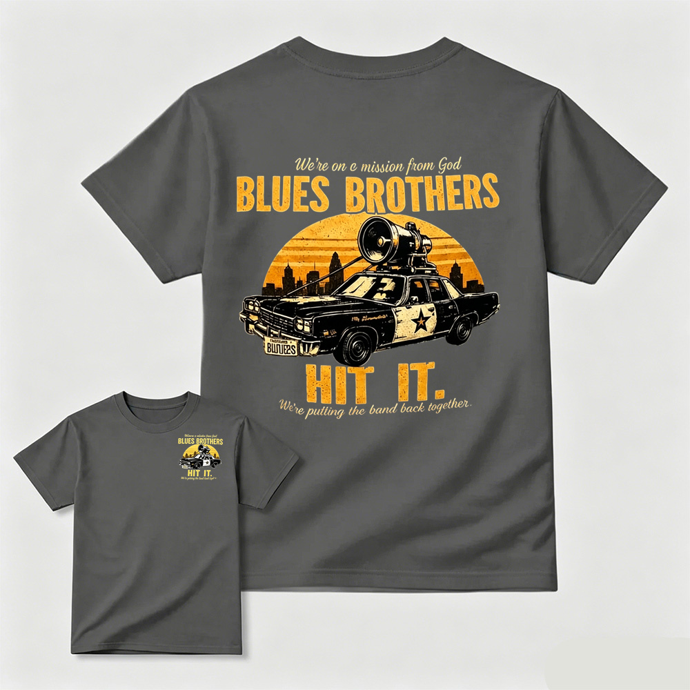 The Blues Brothers "Hit It" Vintage Movie Car Graphic T-Shirt