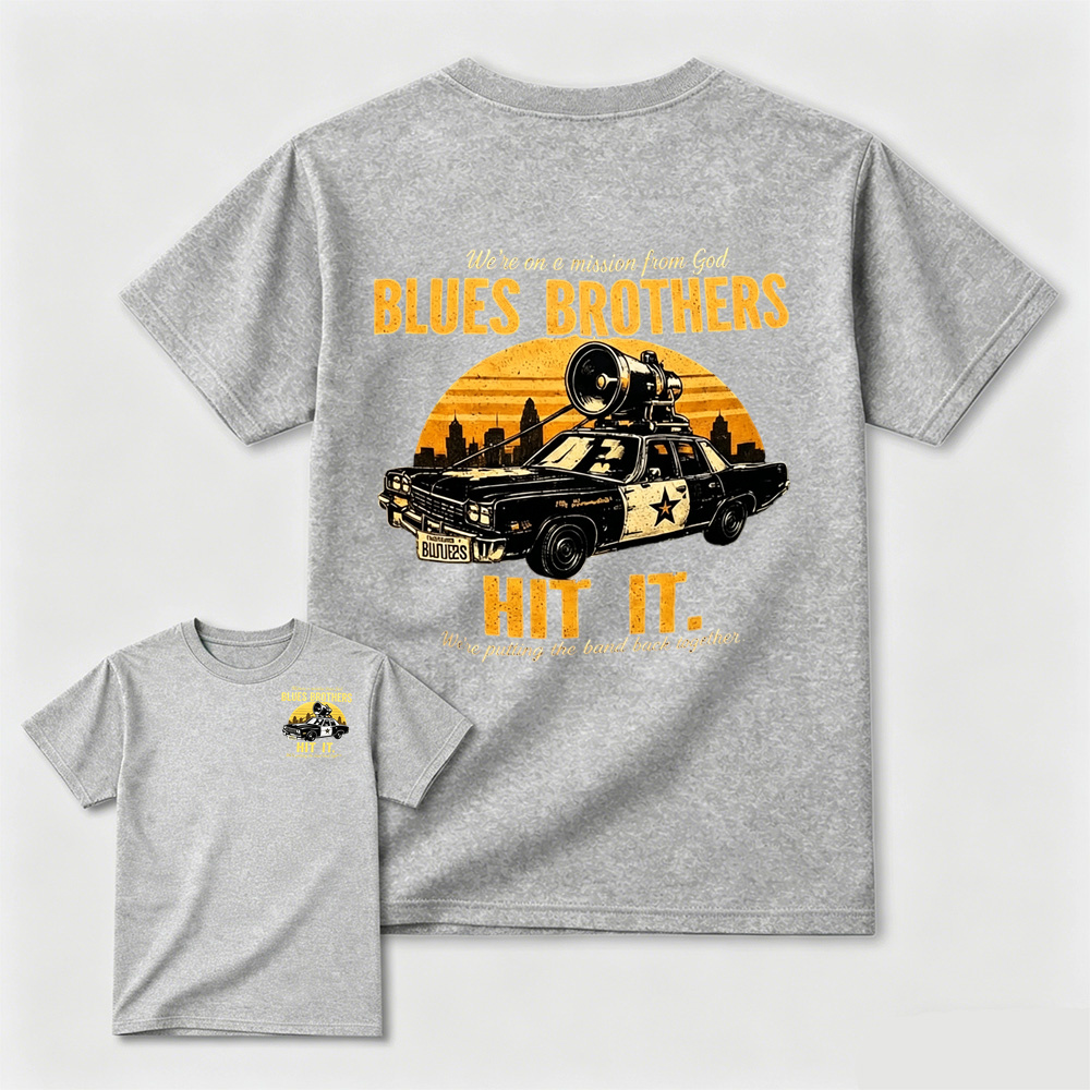 The Blues Brothers "Hit It" Vintage Movie Car Graphic T-Shirt