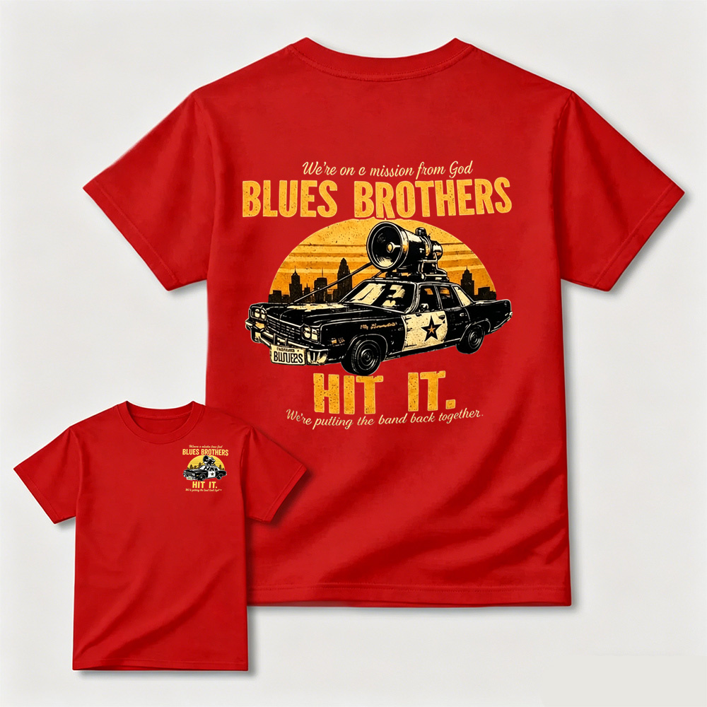 The Blues Brothers "Hit It" Vintage Movie Car Graphic T-Shirt