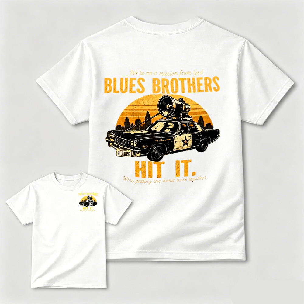 The Blues Brothers "Hit It" Vintage Movie Car Graphic T-Shirt