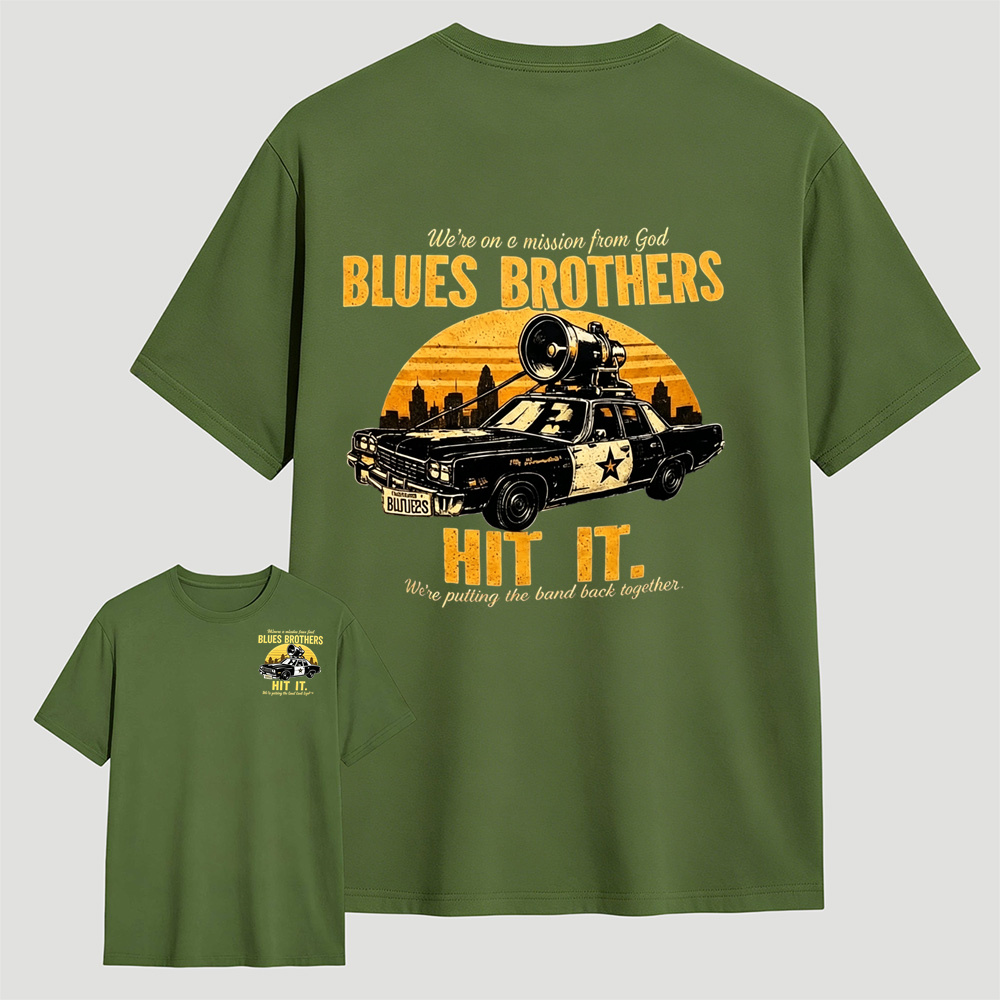 The Blues Brothers "Hit It" Vintage Movie Car Graphic T-Shirt