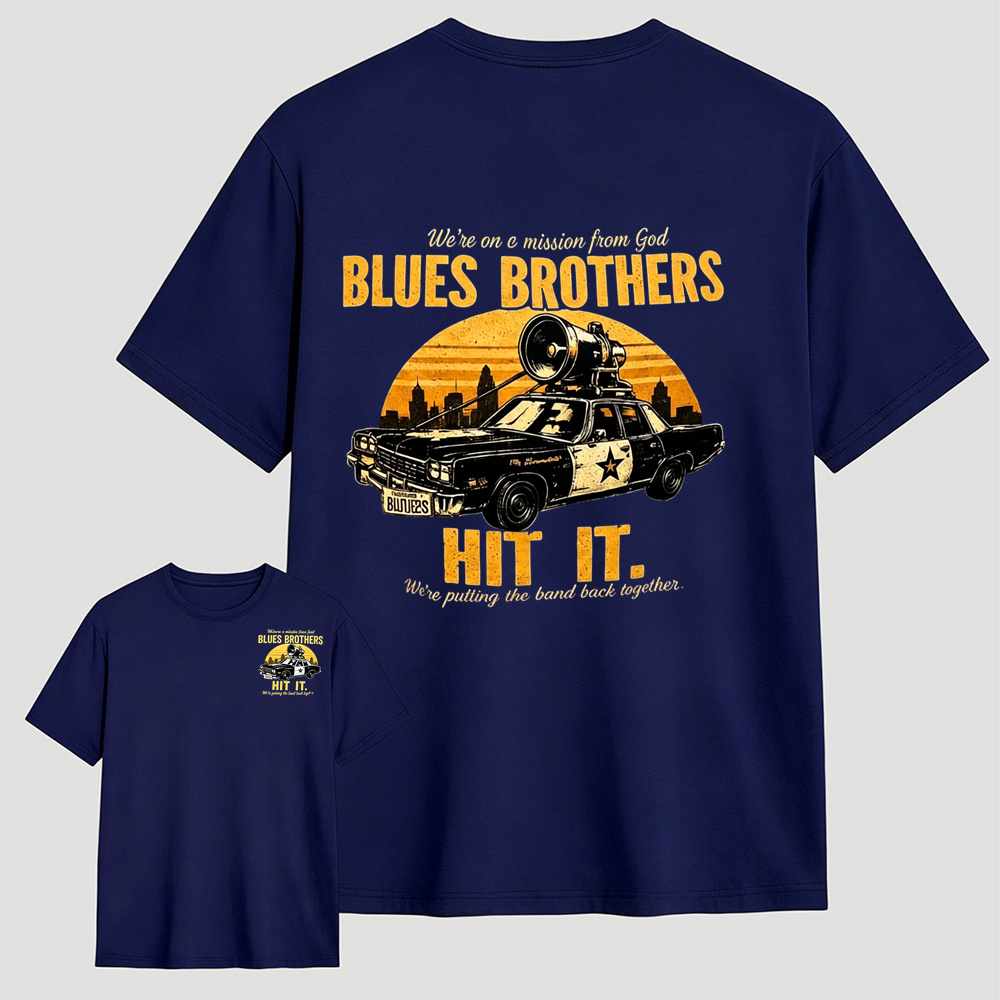 The Blues Brothers "Hit It" Vintage Movie Car Graphic T-Shirt