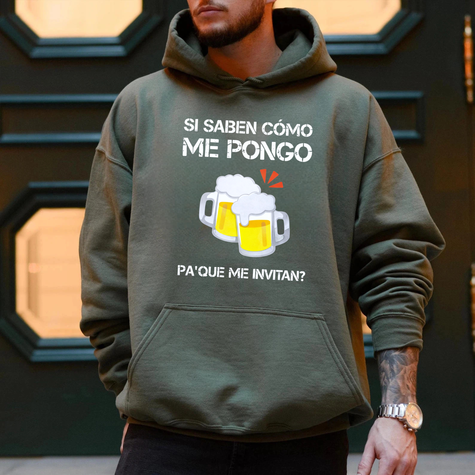 TEECURENT Gildan Funny Beer Lover Hoodie With Spanish Text And Beer Mugs Design For Men Women Unisex Casual Sweatshirt