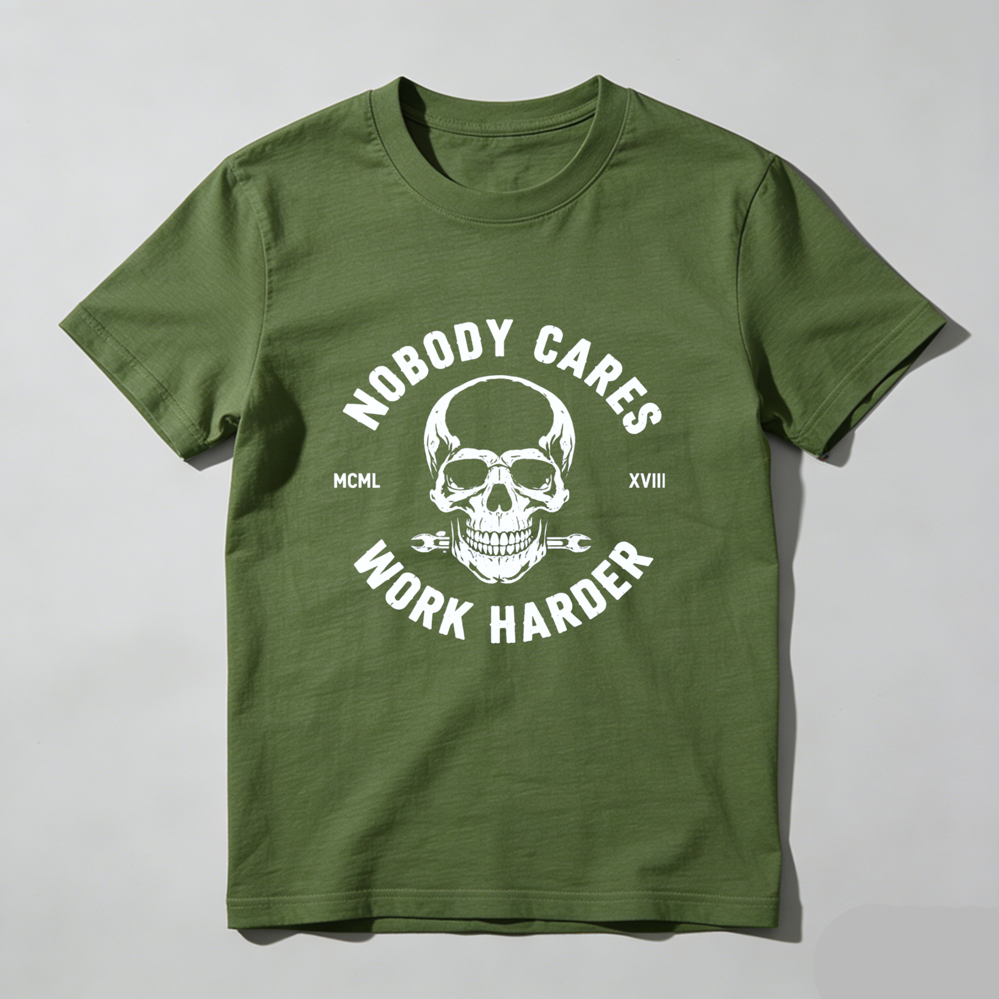 Teecurent Nobody Cares Work Harder Skull Design Pure Cotton Short Sleeve T-Shirt-TeeCurent